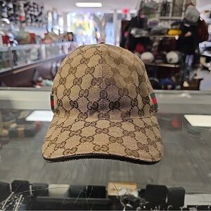 Authentic Gucci GG Supreme Monogram Web Stripe Baseball Cap Hat